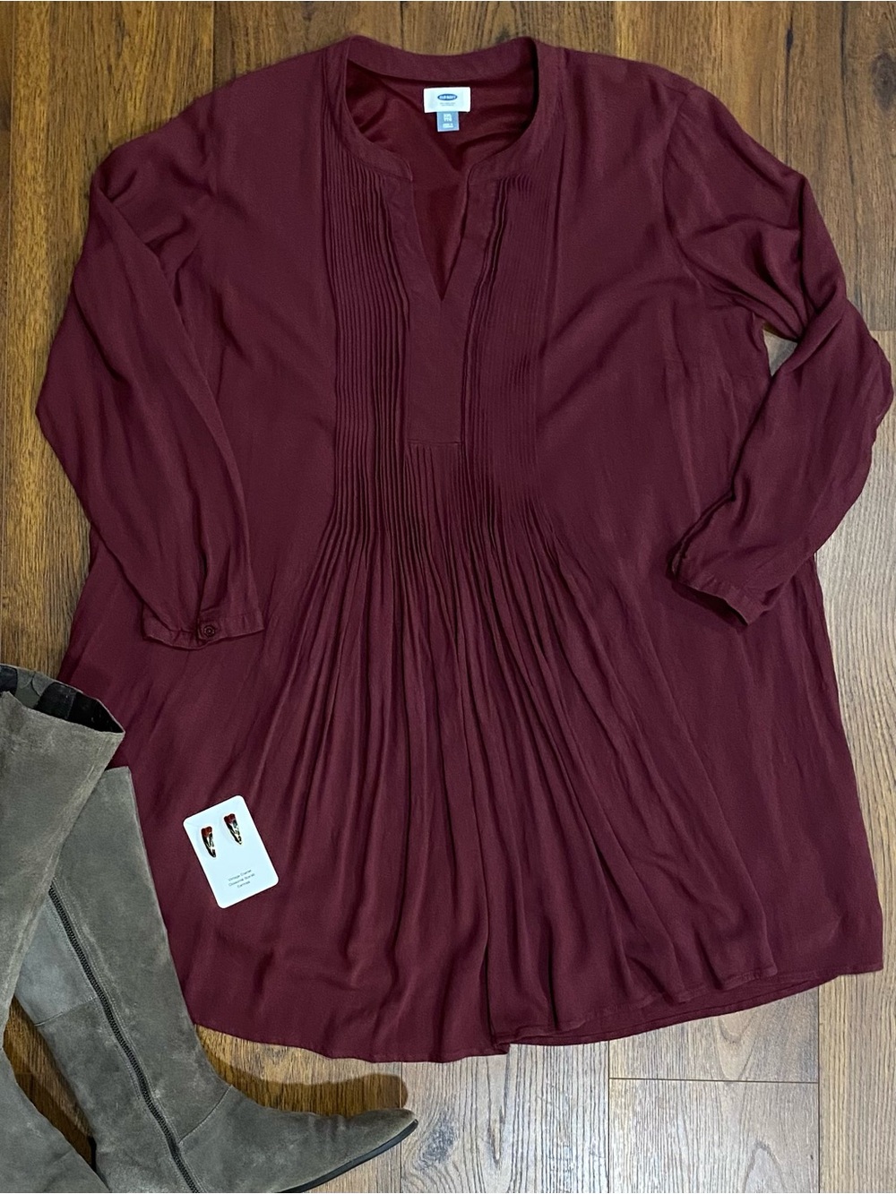 Old Navy Women’s Burgundy Pintuck Swing Fall Tunic/Dress XXL